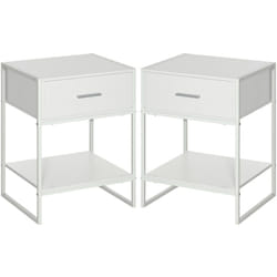 Homcom - Comodino con Cassetto e Ripiano Aperto Set 2 Pezzi mdf e Acciaio Bianco