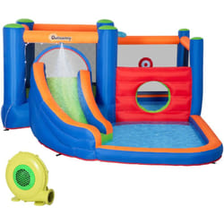Outsunny Castello Gonfiabile Bambini 3-8 Anni con Piscina, Scivolo e Trampolino