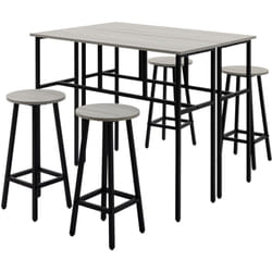 Homcom - Set da Bar 6 Pezzi con 4 Sgabelli da Bar e 2 Tavoli Alti in Truciolato