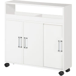 kleankin Armadietto Bagno con 4 Ruote Ripiano Regolabile e Porte Scorrevoli