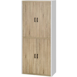 Homcom - Mobile Dispensa Alto in mdf 4 Ante 4 Scaffali Regolabili Bianco e Legno