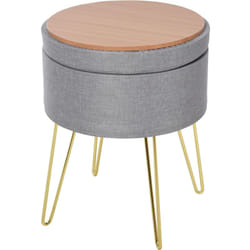 Pouf Contenitore 2in1 Uso Sgabello o Tavolino Tessuto Grigio e Gambe Oro - Homcom