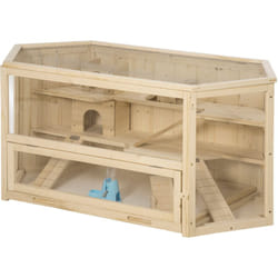 Pawhut - Gabbia per Criceti 3 Livelli in Legno Tetto Apribile Parete Trasparente