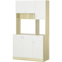 Mobile da Cucina 4 Porte con Cassetti Armadietti e Ripiano Bianco e Legno - Homcom