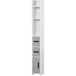 Kleankin - Mobile Bagno con Mensole e Armadietti Legno Bianco e Grigio 15x17x120cm