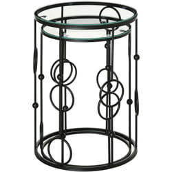 Homcom - Set 2 Tavolini da Salotto Impilabili Metallo e Vetro Ø41x57cm e Ø36x51cm