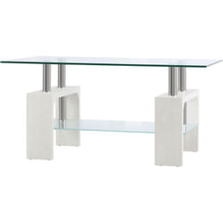 Tavolino da Salotto Moderno in Vetro e Legno Bianco 2 Livelli 90x50x42cm - Homcom