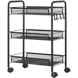 Carrello Portavivande a 3 Livelli e 4 Ruote in Acciaio e Plastica pp Nero - Homcom