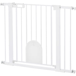 Pawhut - Cancelletto Cani 75-103cm con Porta Piccola e Chiusura Automatica Bianco