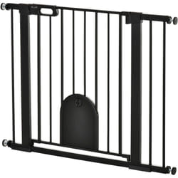 Pawhut - Cancelletto Cani 75-103cm con Porta Piccola e Chiusura Automatica Nero