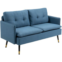 HOMCOM Divanetto 2 Posti in Tessuto con Cuscini e Gambe in Acciaio Blu Scuro
