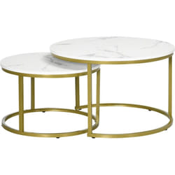 Homcom - Set 2 Tavolini Rotondi da Salotto Impilabili Bianco e Oro