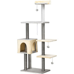 Tiragraffi per Gatti Alto 156cm con Casetta, Lettino e Pali in Sisal - Pawhut