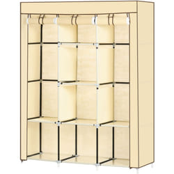 Homcom - Guardaroba in Tessuto 8 Ripiani e 2 Barre con Porta Avvolgibile Beige
