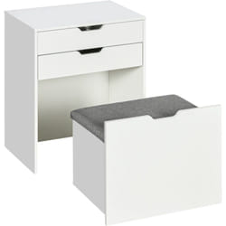 Homcom - Tavolo Trucco con Specchiera, Cassetto e Sgabello Abbinato in Legno