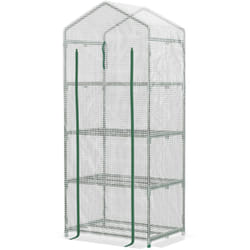 Outsunny - Serra per Piante Verticale e 4 Ripiani Acciaio e pe Bianco 70x50x160cm