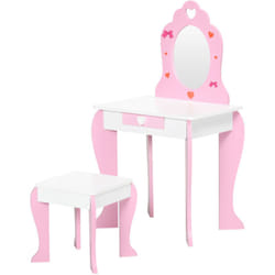 Zonekiz - Set Tavolo Trucco con Specchio e Sgabello in mdf per Bimbi 3-6 Anni