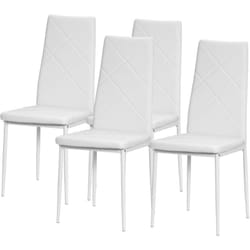 Set 4 Sedie da Cucina con Schienale Alto Finta Pelle e Acciaio Bianco - Homcom