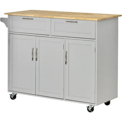 HOMCOM Carrellino per Cucina in Legno con Armadietti Cassetti 4 Ruote Grigio