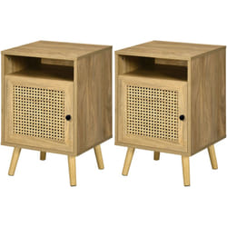 Homcom - Comodini stile Boho in Rattan Truciolato e mdf per Camera e Soggiorno