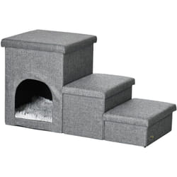 Pawhut - Scaletta per Cani e Gatti con Casa e Spazio Portaoggetti in mdf Grigio