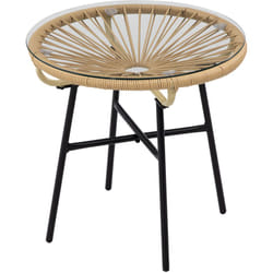 Outsunny - Tavolino da Esterno Stile Boho in Rattan pe e Vetro, Ø50x50cm, Beige