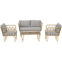 Outsunny - Set da Giardino in Rattan con Divanetto, Tavolo e 2 Poltrone Stile Boho
