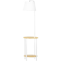 Homcom - Lampada Moderna da Terra con Tavolino a 2 Ripiani in Acciaio e Bambù