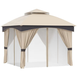 Outsunny - Gazebo da Giardino 3x3m in Acciaio con Picchetti Inclusi, Beige e Caffè