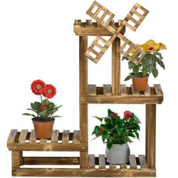 Outsunny - Scaffale Portavasi da Esterno a 4 Ripiani con Decorazione a Mulino