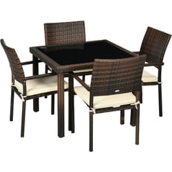 Outsunny - Set da Giardino con Tavolo e 4 Sedie con Cuscini in Rattan pe Marrone