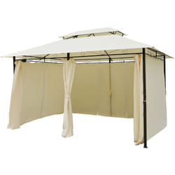 Outsunny - Gazebo da Giardino 3x4 m con Tetto a 2 Livelli e Tende Bianco Crema