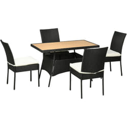 Outsunny - Set da Giardino in Acciaio e Rattan pe con Tavolo e 4 Sedie Nero