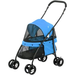 Pawhut - Passeggino per Cani Pieghevole con Ruote Girevoli e Tettuccio Blu