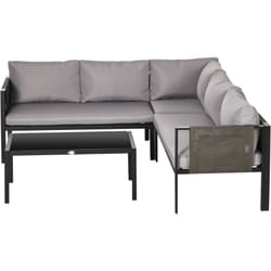 Outsunny - Set 4pz 2 Divanetti Poltrona Angolare e Tavolino da Caffè Grigio e Nero