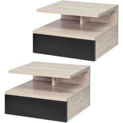 Homcom - Set 2 Comodini Sospesi Moderni con Mensola e Cassetto Rovere e Nero