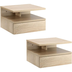 Homcom - Set 2 Comodini a Parete Moderni con Cassetto e Ripiano Legno Rovere