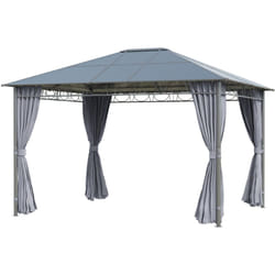 Outsunny - Gazebo da Esterno 3.6x3m Tetto Policarbonato Anti uv e Acciaio Grigio