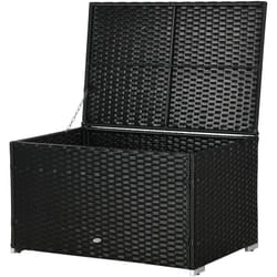 Outsunny - Contenitore da Giardino Rattan e Acciaio con Coperchio 95x60x53cm Nero