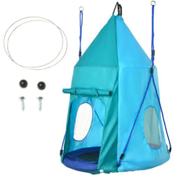 Outsunny - Altalena per Bambini da 3-8 Anni da Giardino con Tenda Ø100cm Blu