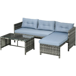 Outsunny - Salotto da Giardino con Divanetto, Chaise Longue e Tavolino Rattan pe