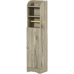 Kleankin - Colonna Bagno in Truciolato Grigio con Armadietto e Ripiani