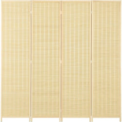 Paravento Boho 4 Ante Pieghevole Alto 180cm Legno e Bambù Colore Naturale - Homcom