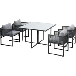 Outsunny - Set Tavolo e Sedie da Giardino 5 Pezzi in Rattan Nero e Grigio