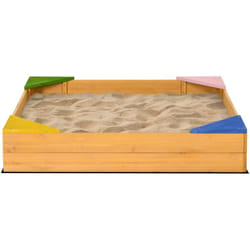 Outsunny - Sabbiera per Bambini 4 Posti Design senza Fondo color Legno