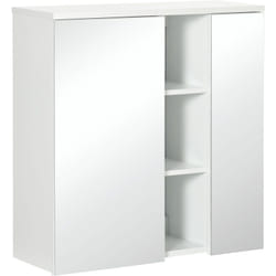 Specchiera Bagno con Ripiani Aperti e 2 Ante con Mensole Regolabili - Kleankin