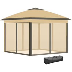 Outsunny - Gazebo 3.3x3.3 m con Zanzariera pieghevole e doppio tetto Beige