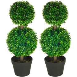 Homcom - Set da 2 Piante di Bosso realistico a 2 Sfere con Vaso incluso 60 cm