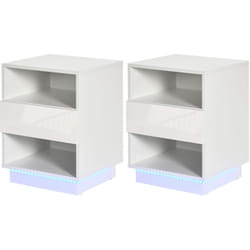 Homcom - Comodini con led Set 2 Pezzi con Cassetto e 2 Ripiani Aperti