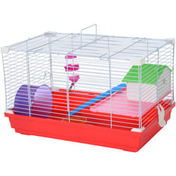 Pawhut - Gabbietta per Criceti a 2 Livelli in Metallo e pp Rosso e Bianco